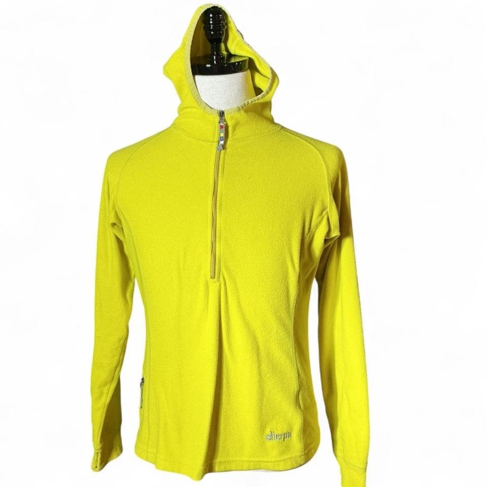 Sherpa Women's Yellow Fleece Hooded Pullover Zip Up Adventure Gear M Baselayer
